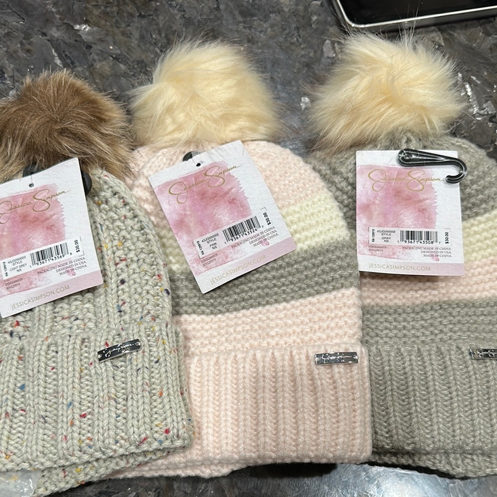 Jessica Simpson Pink and Cream Knit Pom-Pom Hats
3pcs for $15